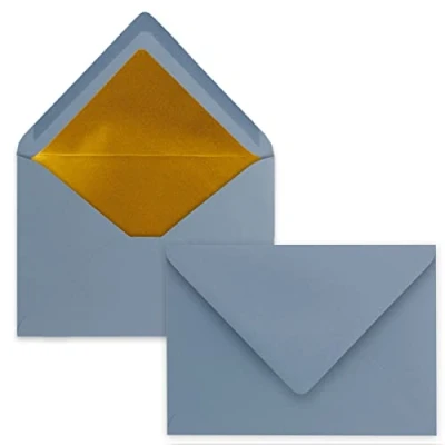 Abbildung von Kuverts Graublau 25 Stück Brief Umschläge DIN C6 114 x 162 mm 11,4 16,2 cm Nassklebung matte Oberfläche &amp; Gold Metallic Fütterung ohne Fenster für Einladungen