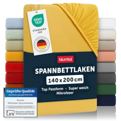 Abbildung von Blumtal® Spannbettlaken 140x200 cm Bettlaken aus Microfaser Oekotex zertifiziertes Spannbetttuch / Leintuch Laken Spicy Mustard Gelb