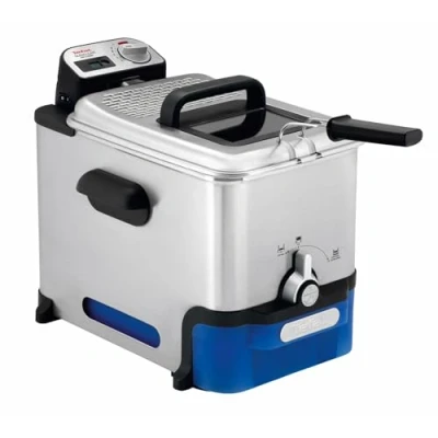 Abbildung von Tefal FR8040 Oleoclean Pro Inox &amp; Design Fritteuse 2300W Kapazität 1,2 Kg Herausnehmbarer Ölbehälter Automatische Öl/Fett Filterung Timer Thermostat 3.5 L Schwarz/Edelstahl