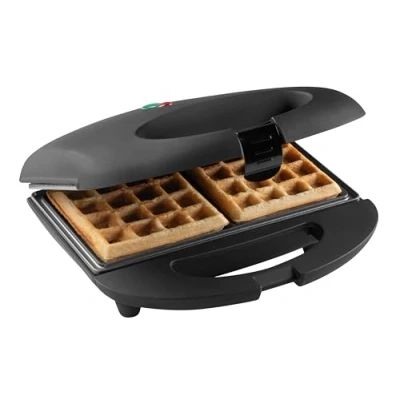 Abbildung von Bestron Brüsseler Waffeleisen im Retro Design, Waffelmaker für 2 belgische Waffeln, mit Antihaftbeschichtung &amp; Backampel, 700 W, Farbe: Matt Schwarz, Mattschwarz