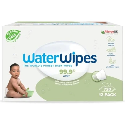 Abbildung von WaterWipes plastikfreie, texturierte Reinigungstücher für Kleinkinder &amp; Babys, 720 Stück (12 Packungen), 99,9 % wasserbasierte Reinigungstücher, unparfümiert empfindliche Haut
