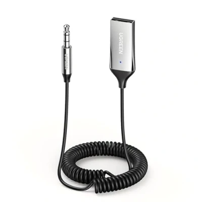 Abbildung von UGREEN Aux Bluetooth Adapter Auto 5.3 Empfänger Klinke für Freisprechanruf und Wireless Musik kompatibel mit USB Anschluss, Lautsprecher, Verstärker (Silber Standard)