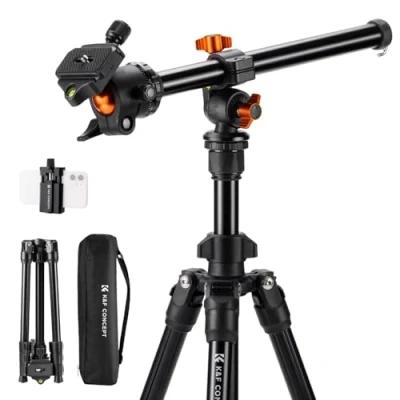 Abbildung von K&amp;F Concept O234A1 Kamera Stativ mit Auslegearm,163cm Handy Stativ, Tripod für unterwegs, Smartphone Handyhalterung, Aluminium Reisestativ BH 36 Kugelkopf
