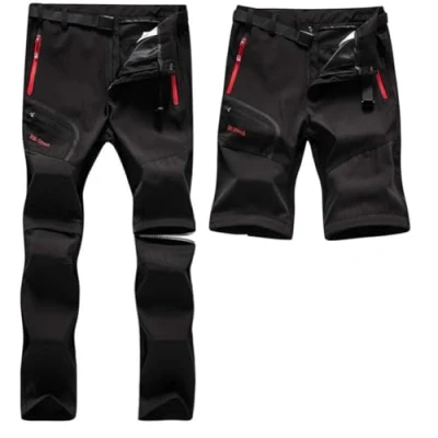 Abbildung von SANMIO Herren Wanderhose Zip Off Atmungsaktiv Wasserdicht Softshellhose Outdoor Funktionshose Trekkinghose Entfernbar Schnell Trockend (mit Gürtel) Schwarz, L