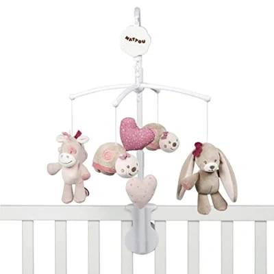 Abbildung von Nattou Mobile mit Spieluhr Nina, Jade und Lili, Sanftes Wiegelied &quot;La Le Lu&quot;, 48 x 7 15 cm, Beige/Rosa/ Weiß