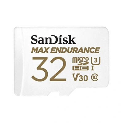 Abbildung von SanDisk MAX ENDURANCE Video Monitoring for Dashcams &amp; Home 32 GB microSDHC Memory Card + SD Adaptor 15,000 Hours Endurance, White