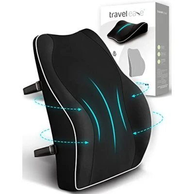 Abbildung von Travel Ease Ergonomisches RückenKissen aus Memory Foam, Lendenkissen für Bürostuhl, Schreibtischstuhl, mit Antistatischem, hautfreundlichem Bezug und eine Bequeme Sitzhaltung (Schwarz)