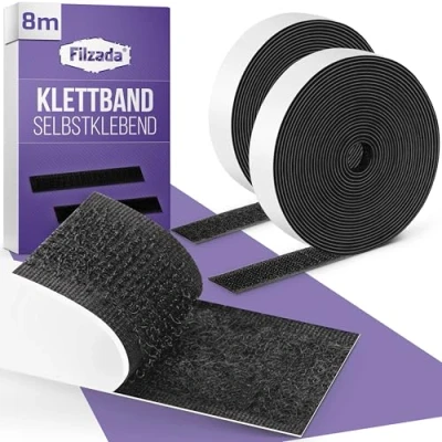 Abbildung von Filzada® 8 Meter Klettband Selbstklebend schwarz 20 mm breiter Klettverschluss EXTRA Stark Selbstklebendes innen &amp; außen