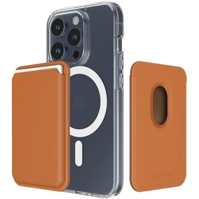 Abbildung von Sinjimoru Magnetic Wallet für Handy, Premium Vegan Leder Telefon Brieftasche MagSafe 3 Karten Halter Kompatibel mit iPhone 16 Plus Pro Max 15 14 13 12 Serie. M Viica Goldenes Braun