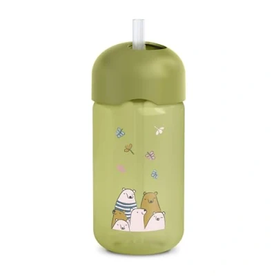 Abbildung von Suavinex, Baby Lerntasse, Becher mit weichem, flexiblem Silikonstrohhalm, Anti Tropf und Leck System, spülmaschinenfest, Deckel, 340 ml, Babyflasche +18 Monate, Bears Grün