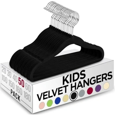 Abbildung von Utopia Home Kids Kleiderbügel Velvet (50 Pack) 11 Inch Durable Baby für Closet Perfect Toddler Nursery rutschfest den täglichen Gebrauch (Black)