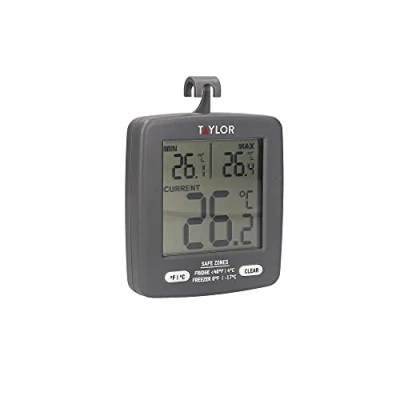 Abbildung von Taylor Pro Digitales Kühlschrank Gefrierthermometer mit Energie sparender Min /Max Temperaturanzeige, Kunststoff, 7,5 x 8 cm, Schwarz