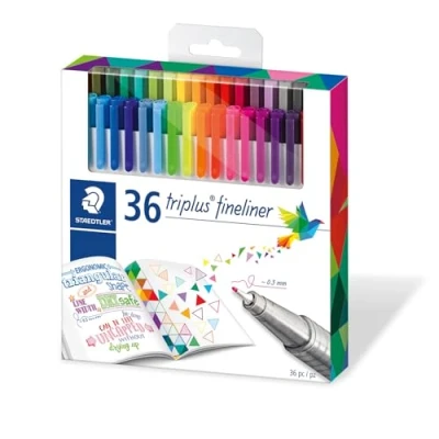 Abbildung von STAEDTLER triplus 334 C36 Fineliner, dreikant, Set mit 36 brillanten Farben, hohe Qualität, superfeine, metallgefasste Spitze, Linienbreite ca. 0.3 mm