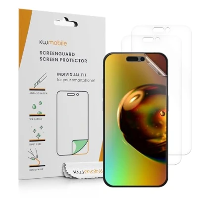 Abbildung von kwmobile 3X Displayschutzfolie kompatibel mit Apple iPhone 16 Pro Folie klare Schutzfolien Set in transparent