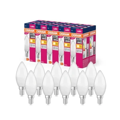 Abbildung von OSRAM LED Star Value Classic B40 Lampe für E14 Sockel, Kerzenform, FR, 470 Lumen, warmweiß (2700K), Ersatz herkömmliche 40W Glühbirnen, nicht dimmbar, 10er Pack