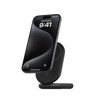 Abbildung von Belkin BoostCharge MagSafe Ladegerät, magnetisches einklappbares kabelloses Ladegerät Qi2, 15 W, kompatibles Schnellladegerät, für iPhone Serie 16, 15, 14, 13, 12 und Standy Modus Schwarz