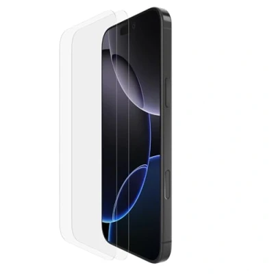 Abbildung von Belkin ScreenForce TemperedGlass Schutzfolie für iPhone 16 Pro Max, dünn displayschutz, kristallklar schutzglas, kratzfest, Positionierungsrahmen Blasenfreie Applikation, 2er Pack
