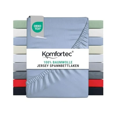 Abbildung von Komfortec Jersey Spannbettlaken 160x200 cm, 100% Baumwolle, Hellblau