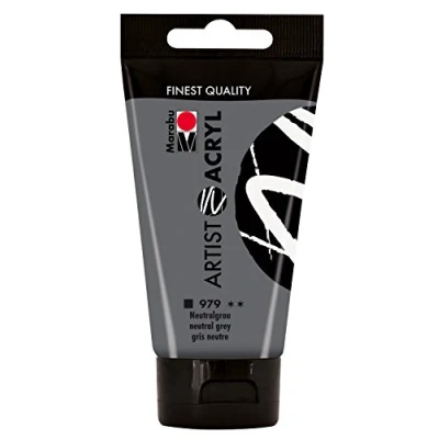 Abbildung von Marabu 12200002979 Artist Acryl neutralgrau 75 ml, feine Acrylfarbe in Künstlerqualität, auf Wasserbasis, pastose Konsistenz, hoch pigmentiert, sehr gute Brillanz und Deckkraft