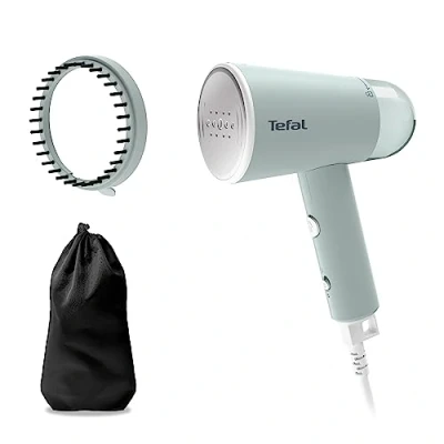 Abbildung von Tefal Origin Travel Dampfbürste DT1034 Dampfleistung Klappbar Einsatzbereit in 25 Sekunden 20 g/Minute Keine Einstellungen Nötig 70 ml Kapazität Inklusive Zubehör Weiß/Eukalyptus
