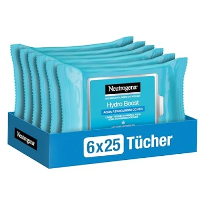 Abbildung von Neutrogena Hydro Boost Abschminktücher, Aqua Reinigungstücher mit Hyaluron, Make Up Entferner, 6 x 25 Stück