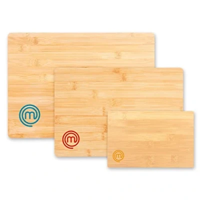 Abbildung von MasterChef Schneidebretter Holz, Bambus, 38cm x 27,5cm 34cm 23,5cm 23cm 15cm, Spülmaschinenfest, Holzbrett Groß, Mittel und Klein, Farbkodiert Bretter Kuche Natural Bamboo