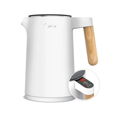 Abbildung von Midea Edelstahl wasserkocher mit Temperatureinstellung, 1,5 Liter, 2200W, weiß, Teekocher Temperaturanzeige und Sicherheitsfunktionen,BPA frei
