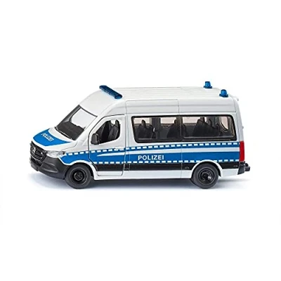 Abbildung von siku 2305, Mercedes Benz Sprinter Bundespolizei, 1:50, Metall/Kunststoff, Weiß/Blau, Anhängerkupplung, Zu öffnende Vordertüren und Schiebetüre, Spielzeugauto für Kinder