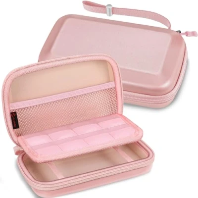 Abbildung von Fintie Tasche für Nintendo 2DS XL / 3DS XL, Tragetasche Aufbewahrungstasche Transporttasche mit Spielkartenhaltern und Haltegurt LL Konsole, Roségold