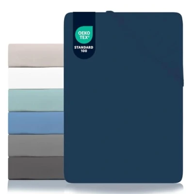 Abbildung von Dreamzie Spannbettlaken 160x200cm Mikrofaser Oeko TEX Zertifiziert 100% Polyester Spannbetttuch 160x200 Dunkelblau