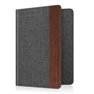 Abbildung von Fintie Reisepass Impfpass Schutzhülle Premium Kunstleder Reisepasshülle Travel Organizer mit RFID Blockier für Kreditkarten, Ausweis, Reisedokumente Damen Herren, Denim Dunkelgrau