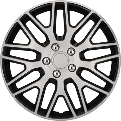 Abbildung von cartrend Radkappen Branch, 15 Zoll, für alle gängigen Stahlfelgen, aus Spezial ABS Qualitätskunststoff, schlagfest, zweischichtige Metallic Lackierung, überlackierbar, schwarz silber, 4 Stück