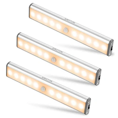 Abbildung von MOSTON Schrankleuchten mit Bewegungsmelder 10 LED USB Magnetisch Nachtlicht LED,Auto/ON/OFF Geeignet Schrank Kinderzimmer Flur Schlafzimmer Küch DL002A W Warmes Licht 7.5 in 3w
