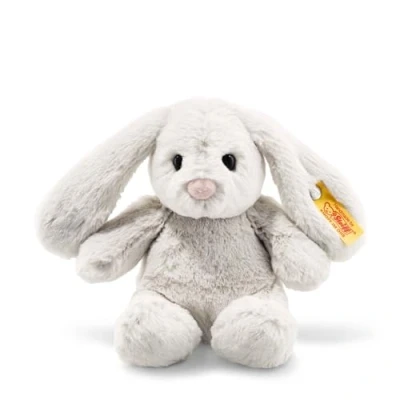 Abbildung von Steiff Hoppie Hase 18 cm hellgrau, Plüschtier mit Schlappohren, Soft Cuddly Friends, flauschiges Stofftier zum Kuscheln und Spielen, Kuscheltier für Mädchen Jungen, waschmaschinenfest