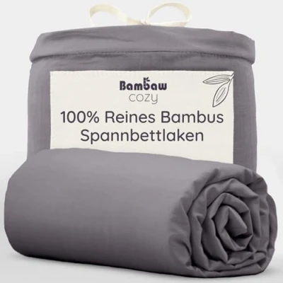 Abbildung von Dunkelgraues Spannbetttuch Spannbettlaken 160x200 cm Bamboo Bettwaesche Kühlende Bettlaken Hypoallergene Bettwäsche Besser Schlafen Bambaw