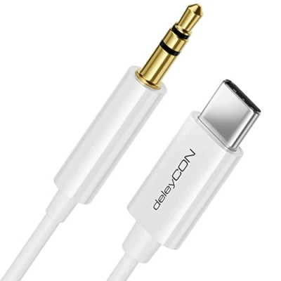 Abbildung von deleyCON 0,5m USB C zu 3,5 mm Klinke Kabel AUX Klinkenkabel Audio Kompatibel mit Apple Samsung Google Huawei Xiaomi Smartphone Handy Tablet Auto KFZ Kopfhörer Klinkenbuchse Schwarz