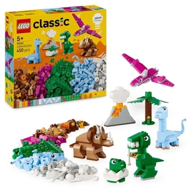 Abbildung von LEGO Classic Kreative Dinosaurier, Bauset mit Modellen und Tierfiguren aus Steinen, fantasievolles Spielerlebnis, Geschenk für Jungen Mädchen ab 5 Jahren, inklusive T.Rex Triceratops 11041
