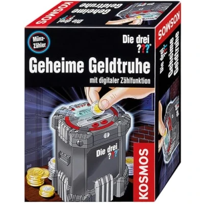 Abbildung von Die drei ??? Geheime Geldtruhe von KOSMOS, Mit digitaler Zählfunktion, für Münzgeld, Spardose, Sparbüchse, Geschenk Kinder, Jugendliche und Fans ab 8 Jahren, Detektiv Ausstattung