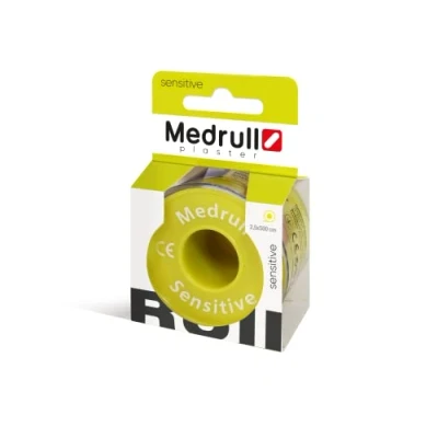 Abbildung von Medrull Fixierpflaster SENSITIVE 5 m x 2,5 cm Pflaster hypoallergenes Tapeband zur hautfreundlichen Fixierung von Wundverbänden im Karton
