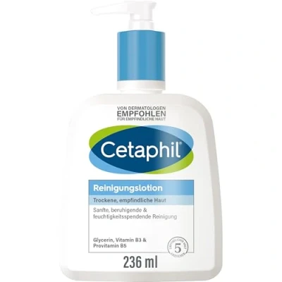 Abbildung von CETAPHIL Reinigungslotion, 236ml, Für trockene, empfindliche Haut, Gesichtsreinigung mit und ohne Wasser anwendbar, Entfernt sanft effektiv Schmutz, Seifenfrei, Kein Augenbrennen