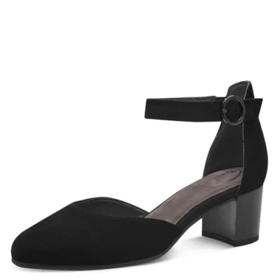 Abbildung von Tamaris Comfort Damen Pumps mit Riemen aus Leder Elegant, Schwarz (Black Suede), 39 EU