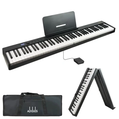 Abbildung von Axus 88 Tasten Tragbare, Zusammenklappbare Digitalpiano Tastatur, Halbgewichtete In Voller Größe, Sustain Pedal, Wiederaufladbarer Akku Schwarz