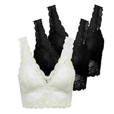 Abbildung von ONLY Damen ONLCHLOE 3 Pack LACE Bra Bügelloser Spitzen BH, Black/2XBLACK + 1XWHITE, S