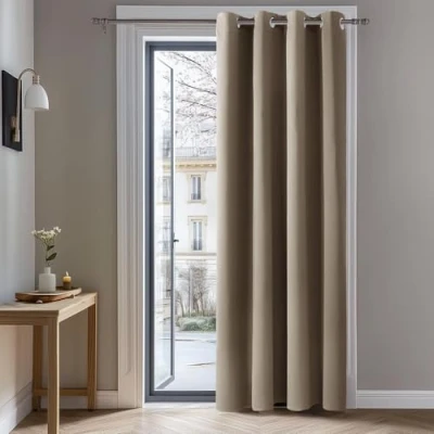 Abbildung von Deconovo Blickdichte Gardinen mit Ösen Verdunkelungsvorhänge Wohnzimmer Dicke Thermogardine Kälteschutz warm Hitzeschutz, 214x132 cm(HöhexBreite), Taupe, 1 Stück