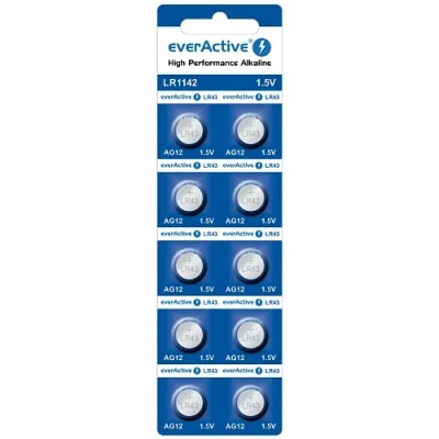 Abbildung von everActive AG12 / G12 LR43/ LR1142 Knopfzellenbatterien 1,5 V, Alkaline Mini Batterie, Lange Haltbarkeit, 10 Stück Blisterkarte