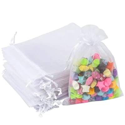 Abbildung von G2PLUS 100 Stück Weiß Organzasäckchen, 10x15 CM Geschenk Organzabeutel, Hochzeit Organza Beutelchen mit Kordelzug Sie als Bonbonsbeutel, Schmuckbeutel, Geschenkbeutel
