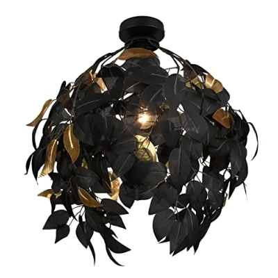 Abbildung von Reality Leuchten Deckenleuchte Leavy R60461032, Metall schwarz, Schirm Kunststoff schwarz/goldfarbig, exkl. 1x E27