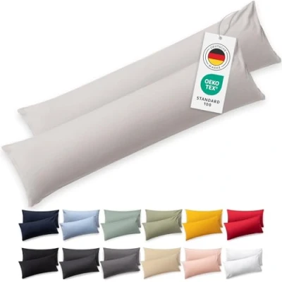 Abbildung von Blumtal Seitenschläferkissen Bezug 40 x 145 (2er Set Kissenbezüge) Hellgrau 100% Baumwolle, Oeko Tex Zertifiziert, Kissenbezug für Seitenschläferkissen, Kissenhülle mit Reißverschluss