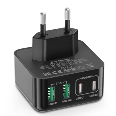 Abbildung von USB Ladegerät, 40W 4 Port C Ladegerät iPhone 15 Schnellladeblock Adapter Dual PD+QC Wandstecker Multiport Typ für 14/13/12/11/Pro Max/XS/XR/8/7/Samsung/Tablet