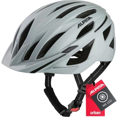 Abbildung von ALPINA HAGA Stoßabsorbierender, Sicherer &amp; Optimal Anpassbarer Urban Fahrradhelm Mit Integriertem LED Licht Für Erwachsene, Smoke Grey matt, M (51 56 cm)